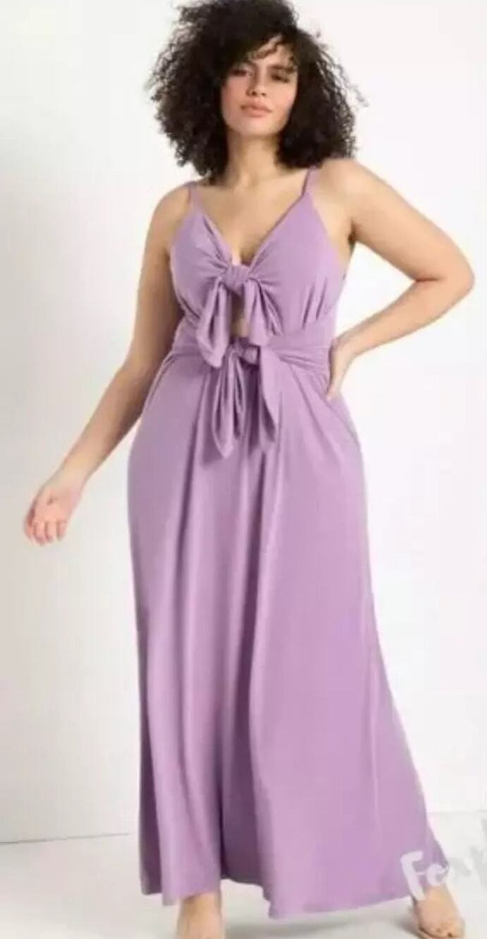 Eloquii Purple Tie Front Spaghetti Strap Maxi Dress Size 22 NWT